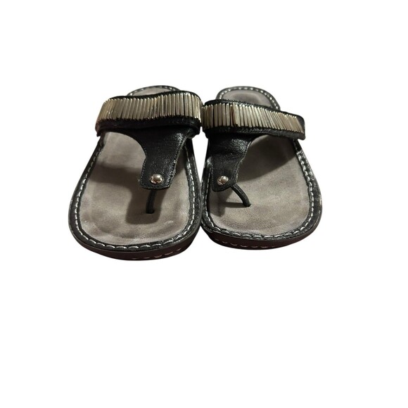 Alegria Carina Hip Black Thong Sandals Size EU 40 or US 9.5 Metal Detail - Picture 3 of 10